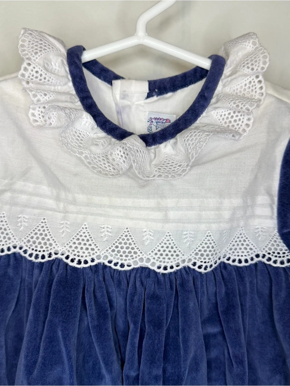 Vintage Toddle Tyke Girls Navy Blue Velvet Lace Collar Dress 18 Months